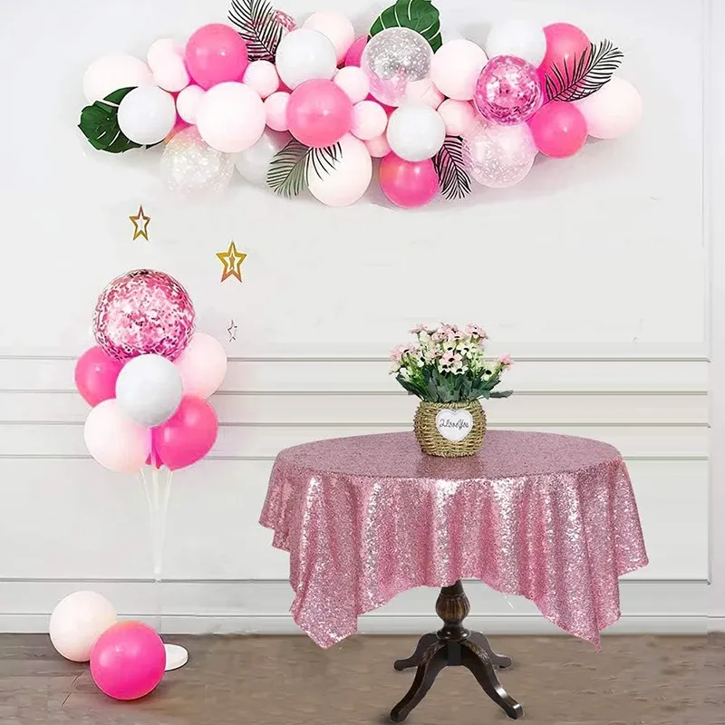 Düğün dekorasyonları için dikdörtgen pembe payet masa örtüleri bebek duş cadılar bayramı Noel doğum günü partileri parıltı masa kapağı