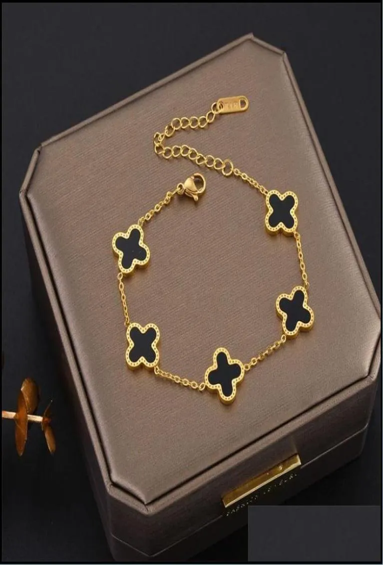 Chaîne de liaison Bijoux Bijoux Bracelets Classic Fourleaf Clover Bracept Designer Rose Gold plaqué Ladies and Girls Valen Crystalhome208584990