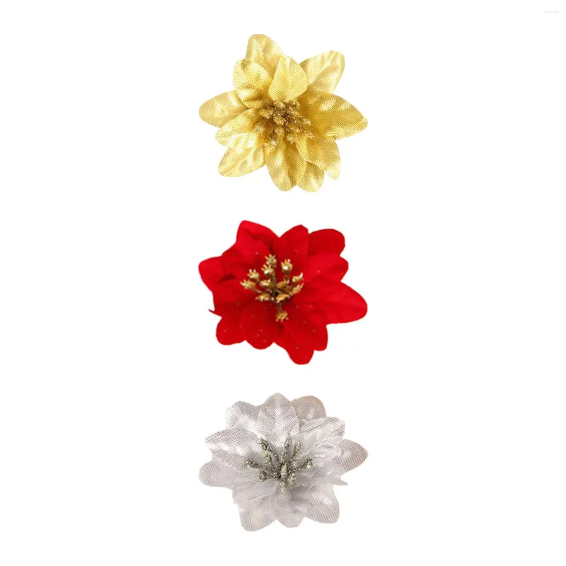 Kwiaty dekoracyjne 10pcs sztuczny kwiat głowicy brokater choinki festiwal festiwalowy wieniec