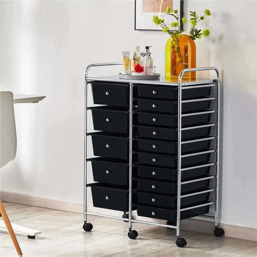Wide 3-Drawer Rolling Cart – Black Mobile Storage Organizer For