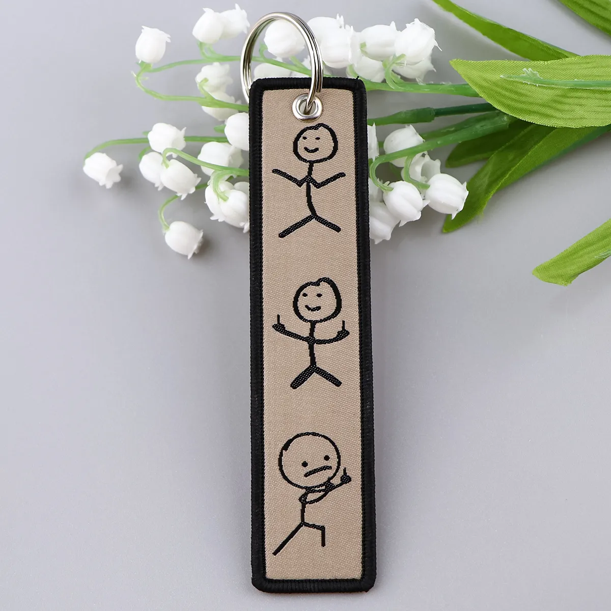 Fun Stickman Embroidered Key Fobs Middle Finger Key Tag For Car And ...