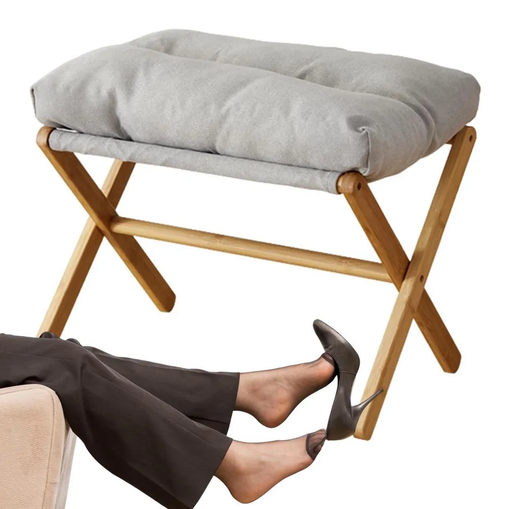 Tabouret Ottoman Avec Rangement - Tissu Gris, Couvercle Réglable, Pieds En Bois - Pour Salon, Chambre, Entrée