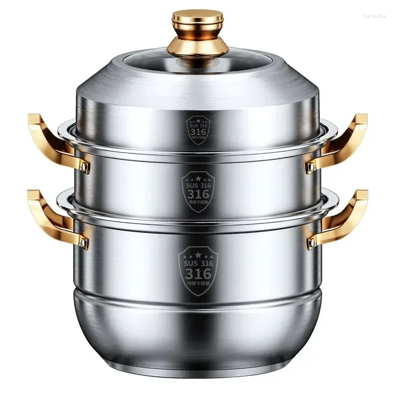 Dubbelpannor 316 Rostfritt stål Steam Pot 40cm ångbåt Hemmapparat 4 Lager Cooker Soup Pots For Cooking Cookware Set