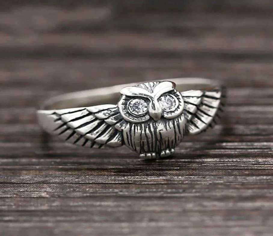 925 Sterling Silver Ring Fashion Owl Ring For Women Women Fine Jewelry Christmas Gift6245665