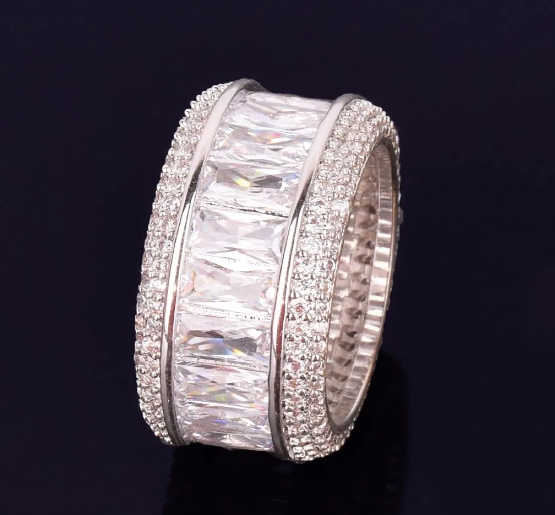 Size 712 Hip Hop Cubic Zircon Men Baguette Rings Jewelery Gold Sliver Micro Paved Ring Gift8354469