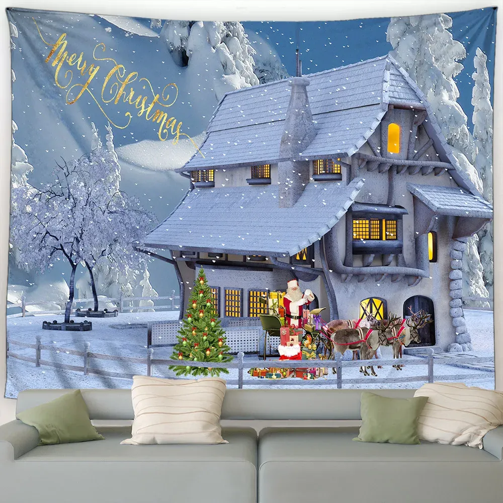 Winter Weihnachten Wandteppich Santa Claus Rentier Forest Town Nacht  Schneebedeckte Szene Neujahr Weihnachten Wall Hanging Home  Wohnzimmerdekoration Von 9,22 € | DHgate, image size:1000x1000