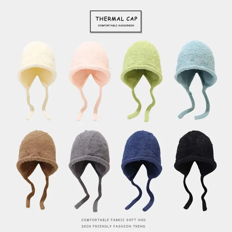 Y2k mignon beanie automne hiver femmes chaudes japonais tricot chapeau tas caps hommes protection oreille nouette paille