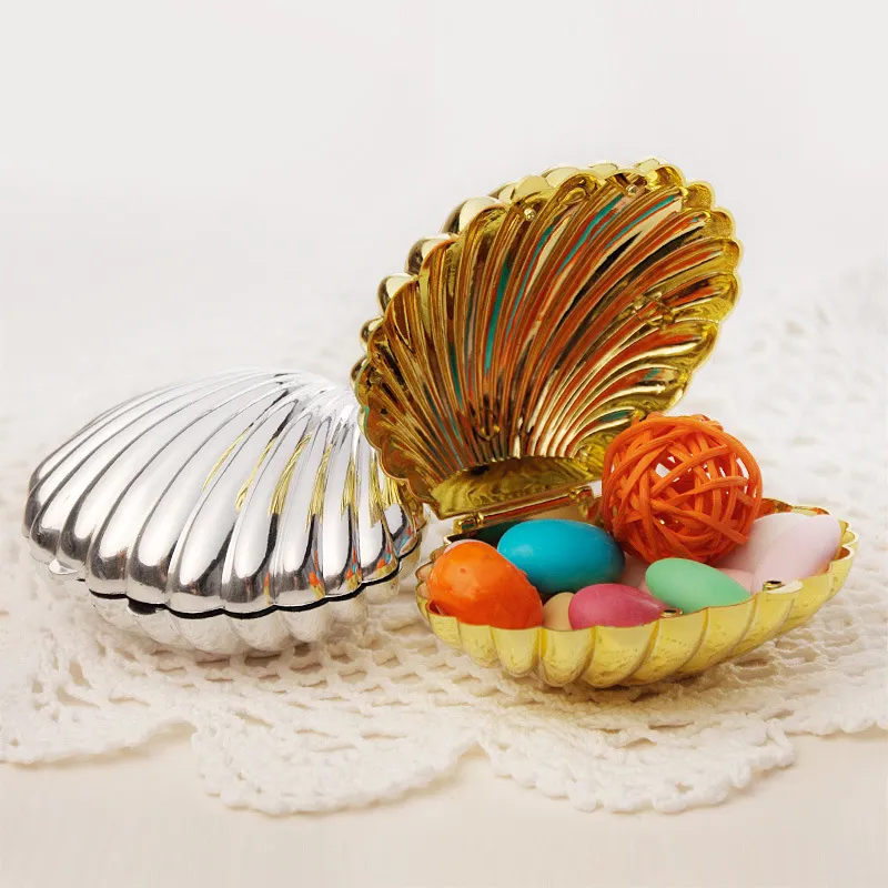 Piękne srebrne złote uchwyty Shell Wedding Candy Box Favors Prezenty świąteczne pudełka imprezowe