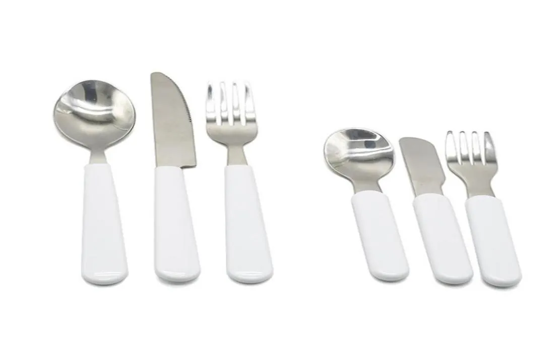 Sublimation Blank White Kids Knife Fork Spoon Cutlery Set Stainless Steel Silver Tableware Kitchen Dinner Sets Baby Feeding 2498 T9457343