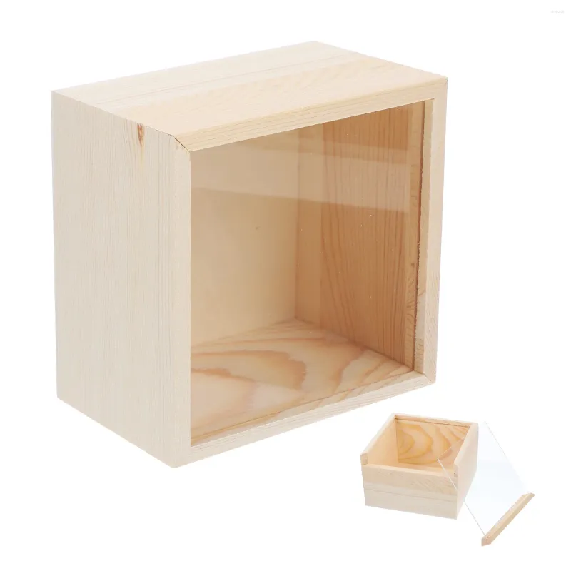 Geschenkwikkel houten opbergruimte helder deksel kas container decoratief doos display onvoltooid hout