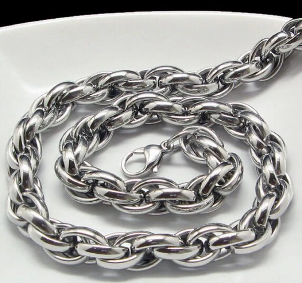 Ny Mellanöstern Style Silver Pure 316L Rostfritt stål Silver Oval Rope Chain Link Halsband i män smycken 9mm 200393432542