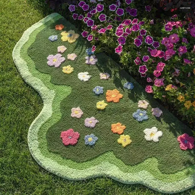 Tapetes de tufos de tufos carpete de flor verde musgo de sala de estar tapete de quarto de corredor de corredor mole piso pastag tapetestal estético decoração de arte doméstica