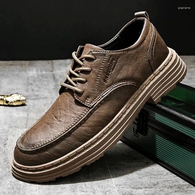 Casual Shoes Italienische Stil Männer Oxford Schnüre -up -Büro -Modegeschäft Echtes Leder Interview Pendeln
