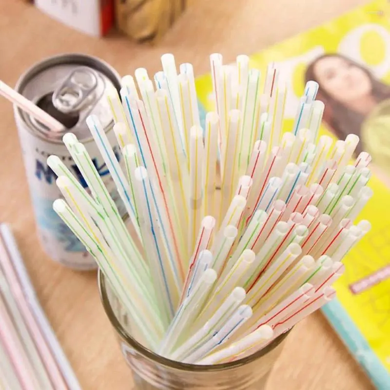 Disposable Cups Straws 100Pcs Colorful Drinking Plastique Plastic Milk Tea Soda Beverage Plastico Kitchen Wedding Party Supply