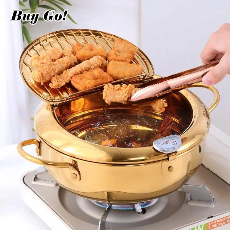 PANES 1PC Cozinha de aço inoxidável Fritar Deep Pote Tempura Frita de Fryer Controle de temperatura Ferramentas de cozimento de frango frito