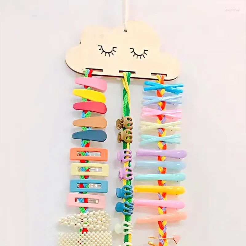 Decorative Figurines Nordic Wooden Cloud Baby Hair Clips Holder Princess Hairpin Band Storage Pendant Multicolor DIY Accessories Wall