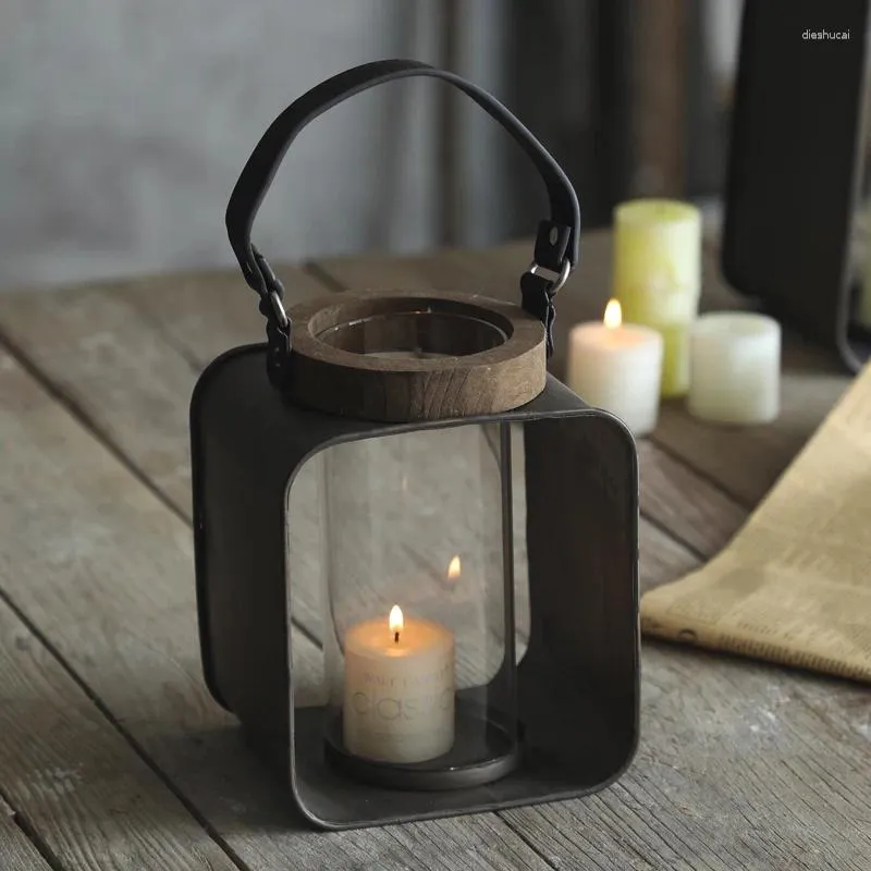 Świecane uchwyty wiatrowoodporne proste świece stół retro żelazne szklane szklane luksusowe drewniane drewniane pe de vela tealight holder wystrój