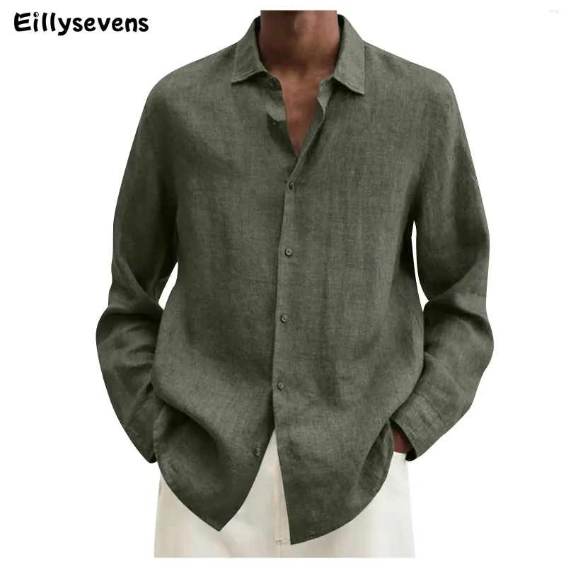 Chemises décontractées pour hommes 2024 hommes à manches longues Business Business Spring Summer Work Shopping Cotton Linn Couleur solide Blouse simple