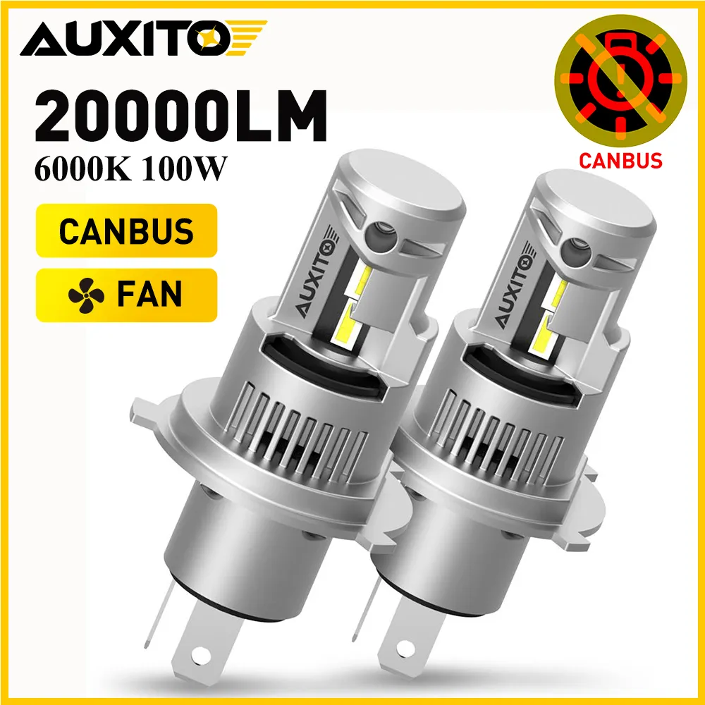 Auxito 2pcs 20000lm 100W Super Bright H4 LED CANBUS AUTO TURBO TURBO 9003 Bulbe de phare à faisceau haut de gamme pour BMW E46 E90 F10