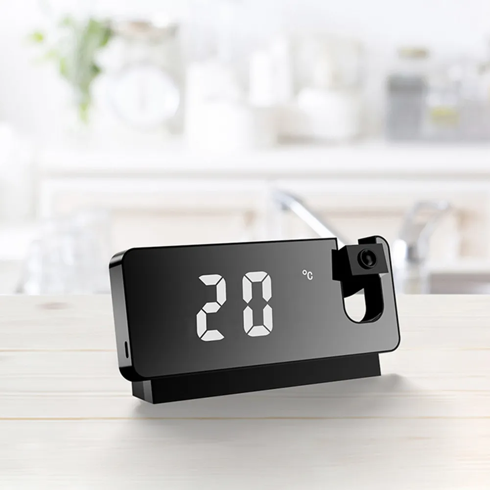 LED Digital Alarm Clock Table Alarm Clock Watch Electronic Desktop Clocks USB Wake Up FM Radio Time Projector + Snooze Function