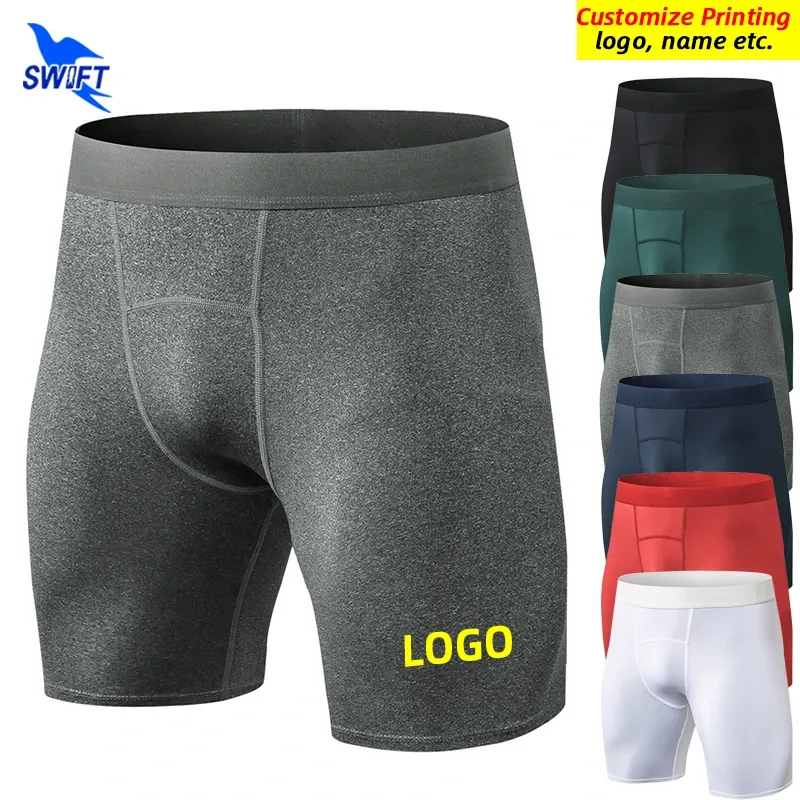 Pants Customize LOGO Mens Gym Fitness Training Shorts Pocket Quick Dry Running Compression Tights Sport Short Pants Workout Bottoms