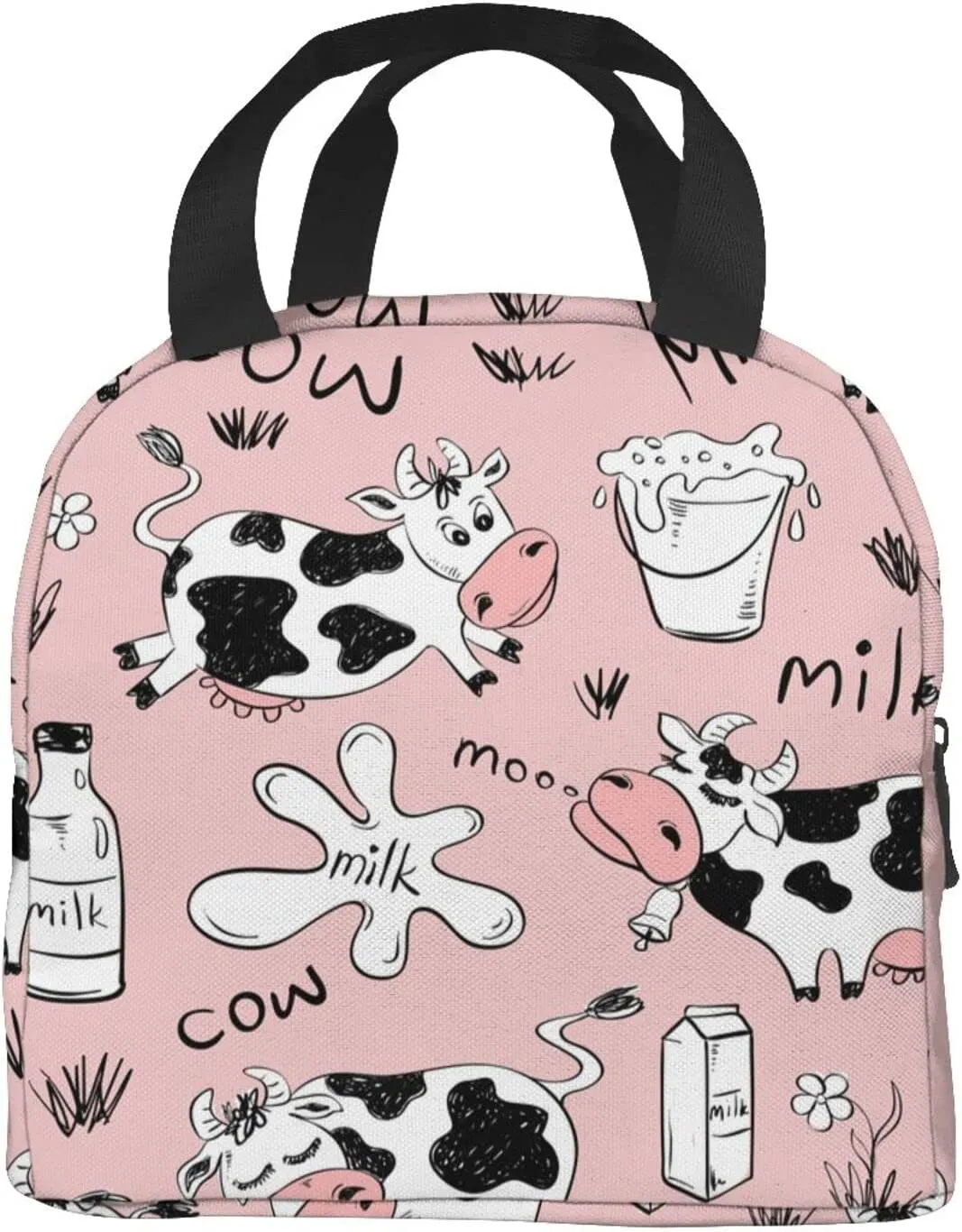 Bolsa de lancheira para lancheira de vaca rosa