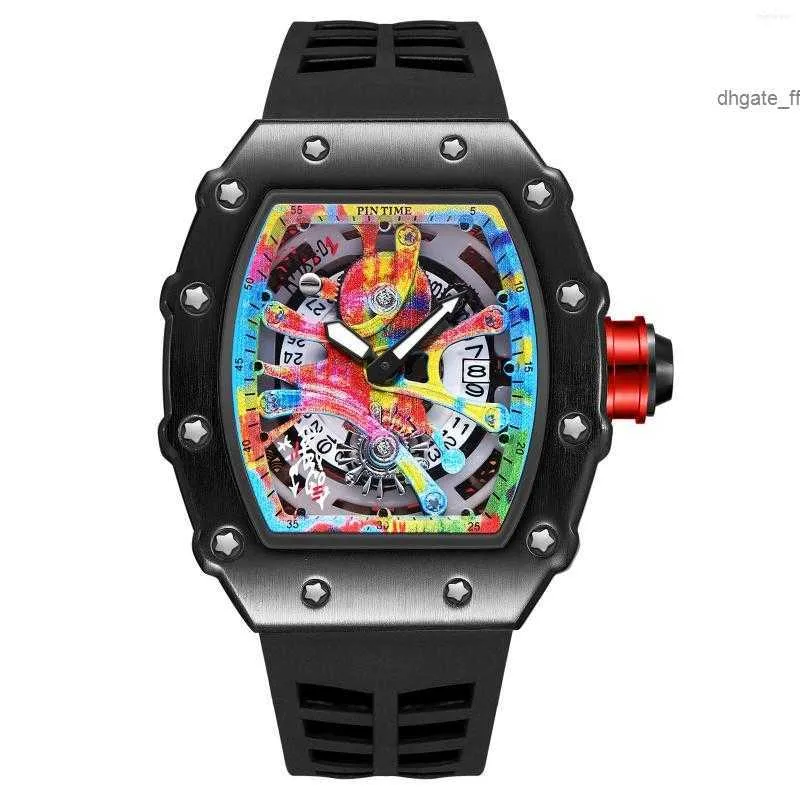 Zegarwatches moda mężczyźni kwarcowe zegarki Kongo 68-01 Graffiti Dial Auto Data Luminous Hand Silikon Band Sport Stray