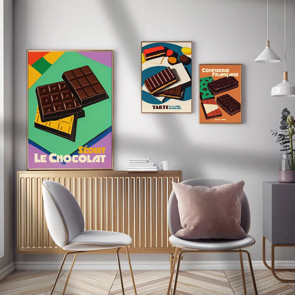 French Dessert Chocolate Cream Pie Retro Poster Canvas Painting Wall Art Pictures Dining Room Home Restaurant Bar Decor