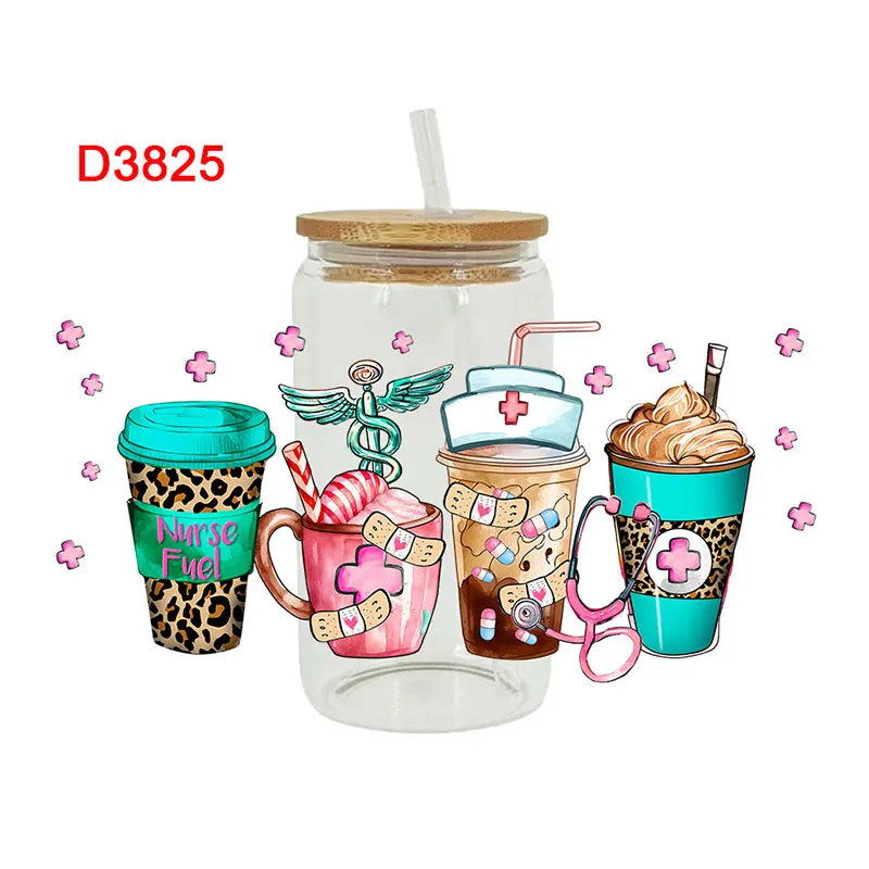 UV DTF Transfer Sticker Nurse Medical för 16oz Libbey Glasses Wraps Bottles Cup Can DIY Waterproof Custom Decals D3674