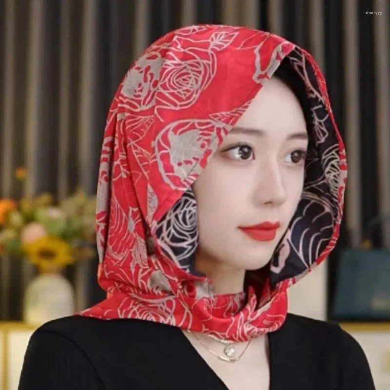 Scarves Double-sided Printing Muslim Baotou Hat Breathable Sun-Resistant Scarf Silk Ribbon Simulation Turban Soft Head