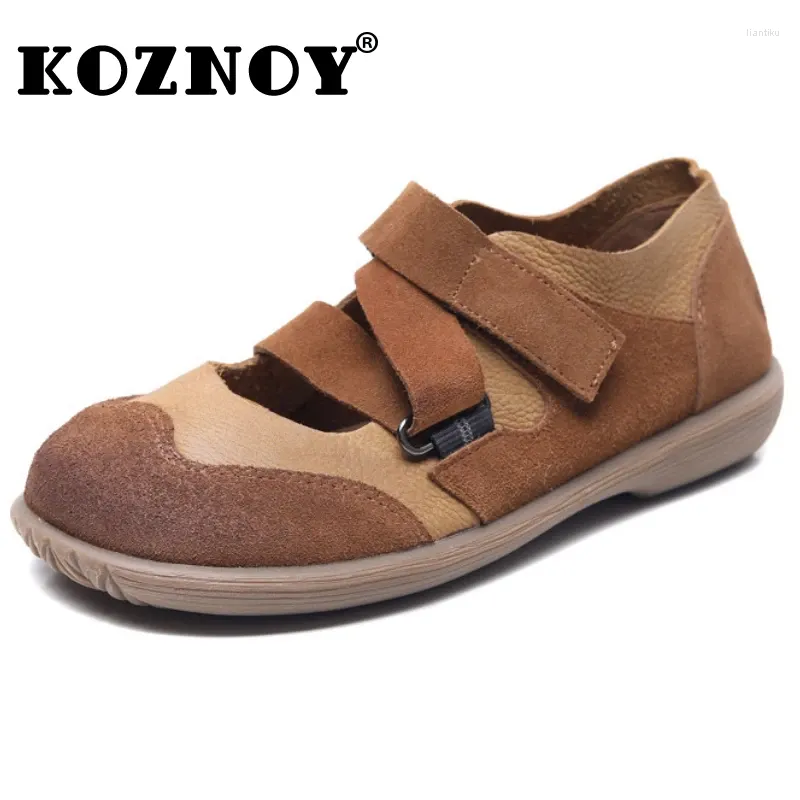 Casual schoenen Koznoy 2 cm natuurlijke koe suede echte lederen vrouwen zomer comfortabele zachte soepele lente vintage flats haak etnische loafer