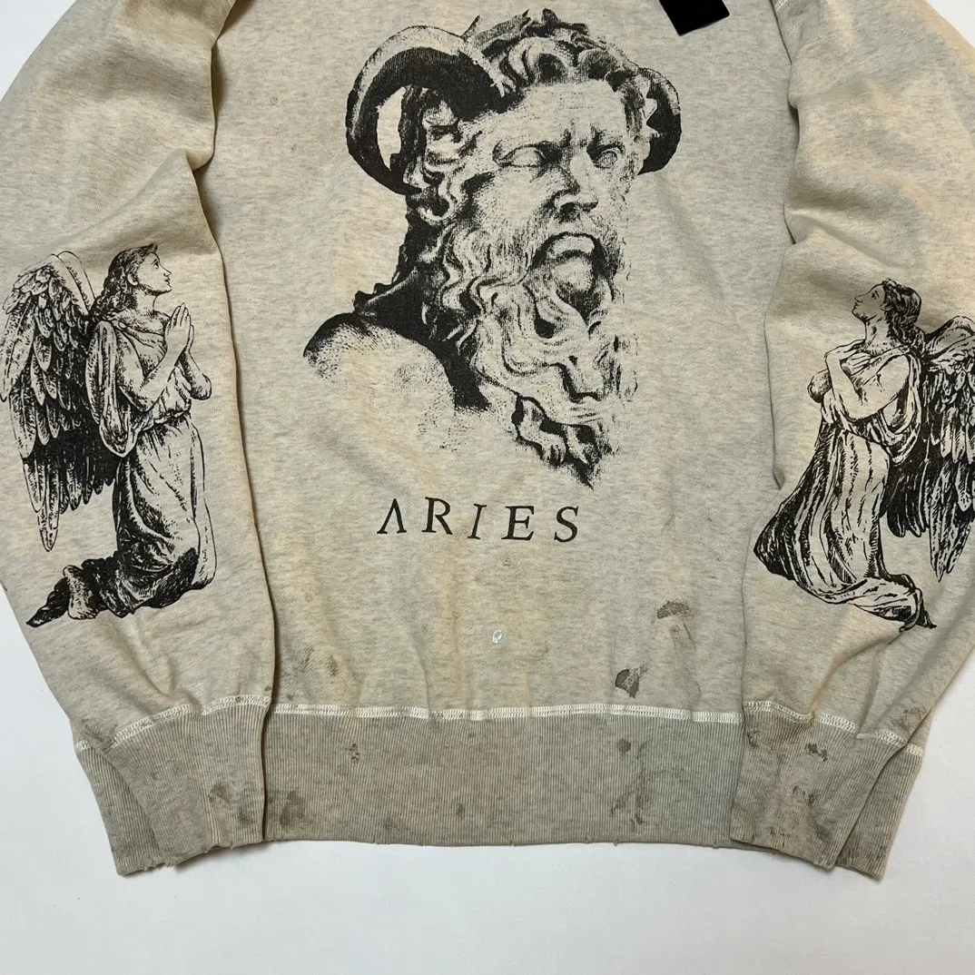 DHgate.com:Saint ARIES Oversized Unisex Ripped Crewneck Sweatshirt 