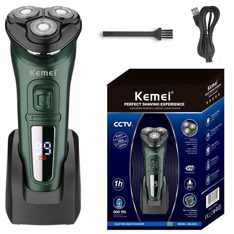 Shavers Kemei LCD Dislay防水電気シェーバー