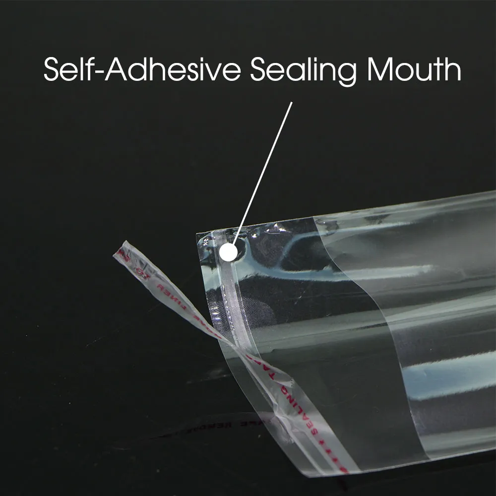 100 st 0,05 mm självhäftande tätning packpåse opp transparent plastpåse som används för förpackning smycken godis kex gåvor påsar