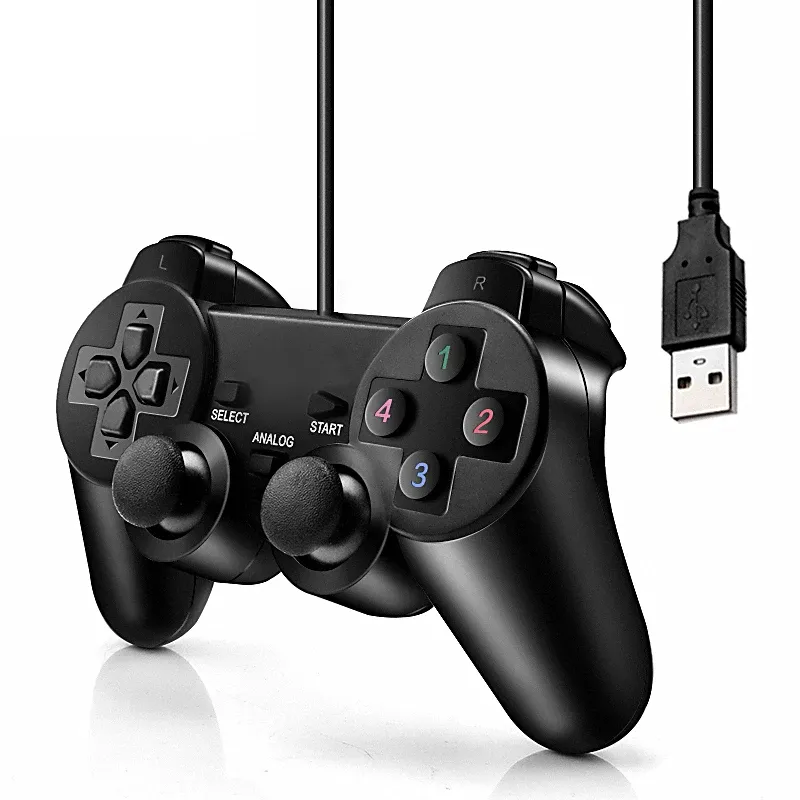 Gamepads Vibration عصا التحكم Wired USB PC Controller لجهاز الكمبيوتر المحمول للكمبيوتر للكمبيوتر الشخصي لـ WinXP/Win7/Win8/Win10 لـ Vista Black Gamepad