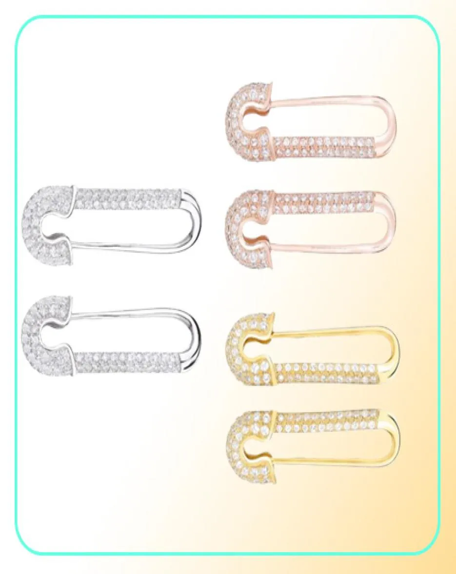 Moonmory France 100 925 Sterling Silver Safety Pin Earring Three Color Style One Side Zircon Höger vänster 2106162010787