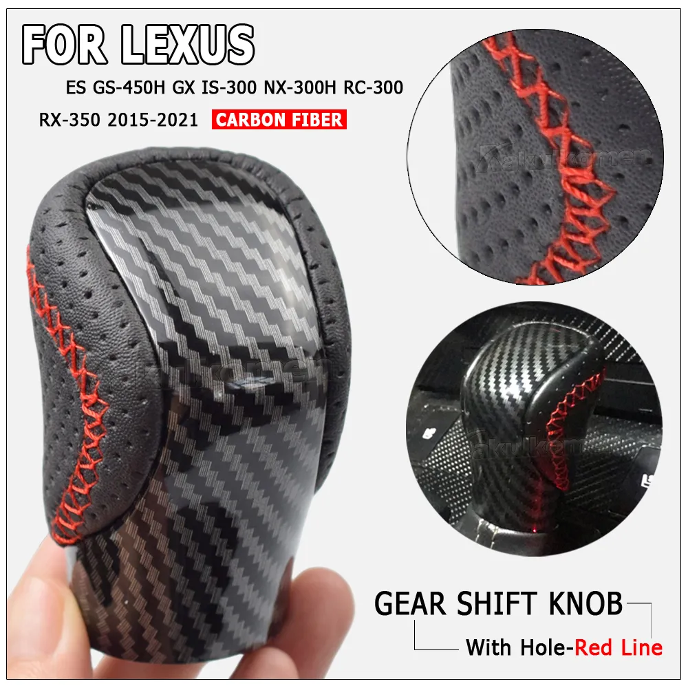 Red Real Carbon Fiber Car Gear Shift Knob Trim Cover For Lexus ES IS RX GS NX RC
