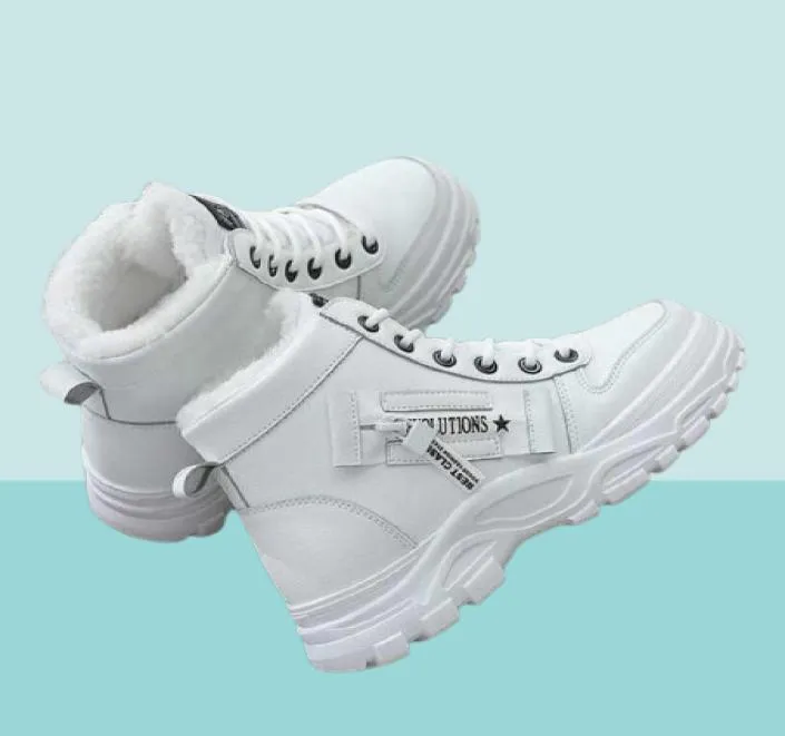 Mulheres Botas de neve de inverno Estilo de moda Sapatos Hightop Woman Casual impermeável fêmea quente de alta qualidade Branco preto 2201084016230