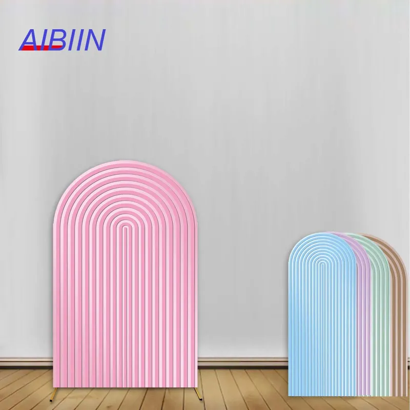 Украшение вечеринки Aibiin Pink Arch Facdrop Cover Green Purple Blue Stripes Декор рождения декор детского душа спандекс фон pozone