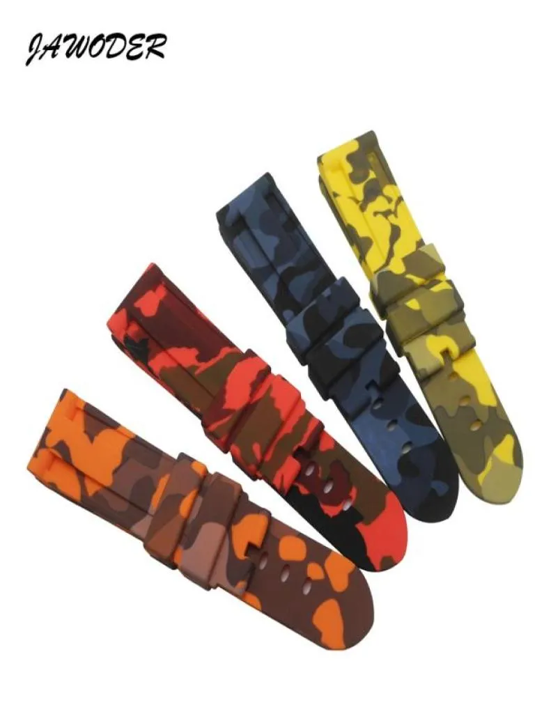 Jawoder Watchband 24mm 22mm Buckle End Blue Yellow Red Orange Camouflage Silicone Rubber Diver Watch Band Rand utan spänne3524555