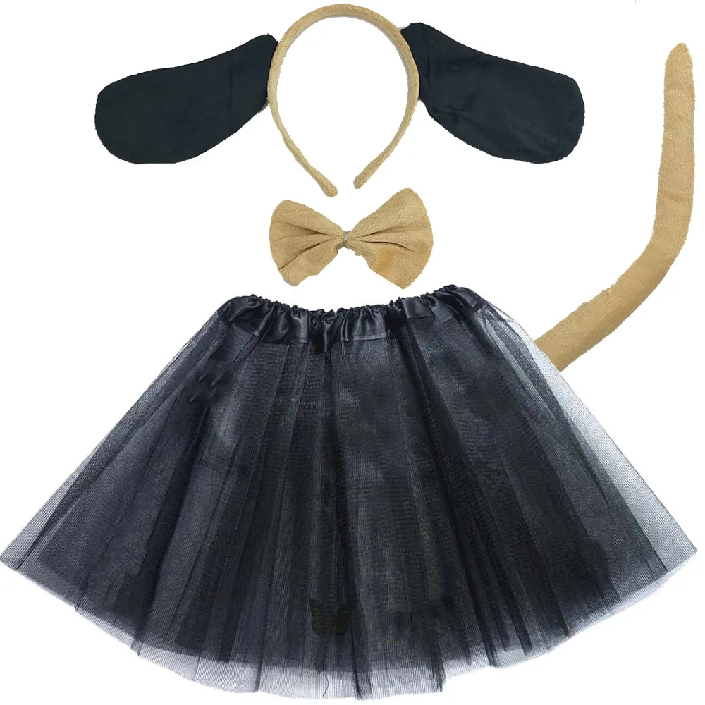 Black Dog Animal Headband Tutu Skirt Kids Party Gift Props Birthday Headwear Tail Bow Tie Halloween Costume Cosplay