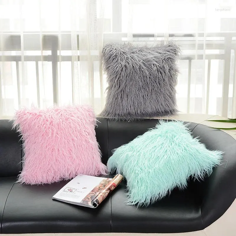 Pillow Cozy Couch Cover Plush Soft Solid Fur Feather Lumbar Pillows Case Luxury Sofa Bedding Pillowcase Square 45x45cm FG598