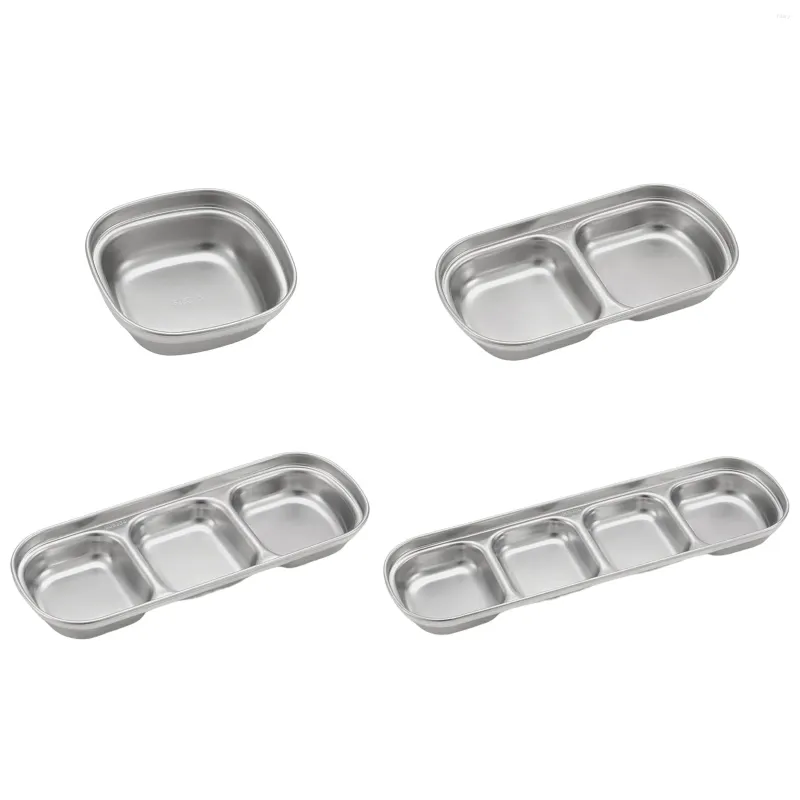 Plates 1/2/3/4-grid Condiment Dish Holder 304 Stainless Steel Compartment Barbecue Seasoning Plate Easy To Clean Tableware For Picnic
