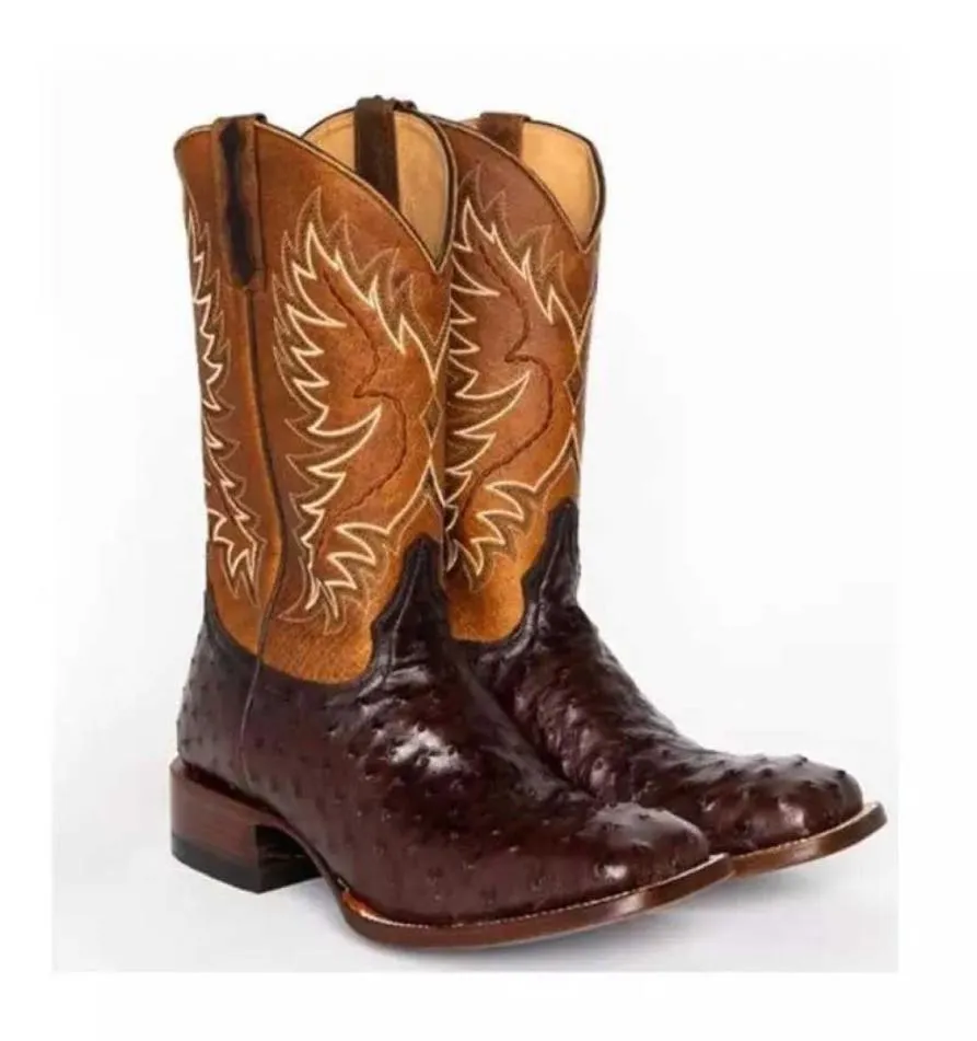 Stövlar vintage cowboy för män läder hög topp punk skor pekade tå motorcykel men039s mode tryck struts T2303206123424