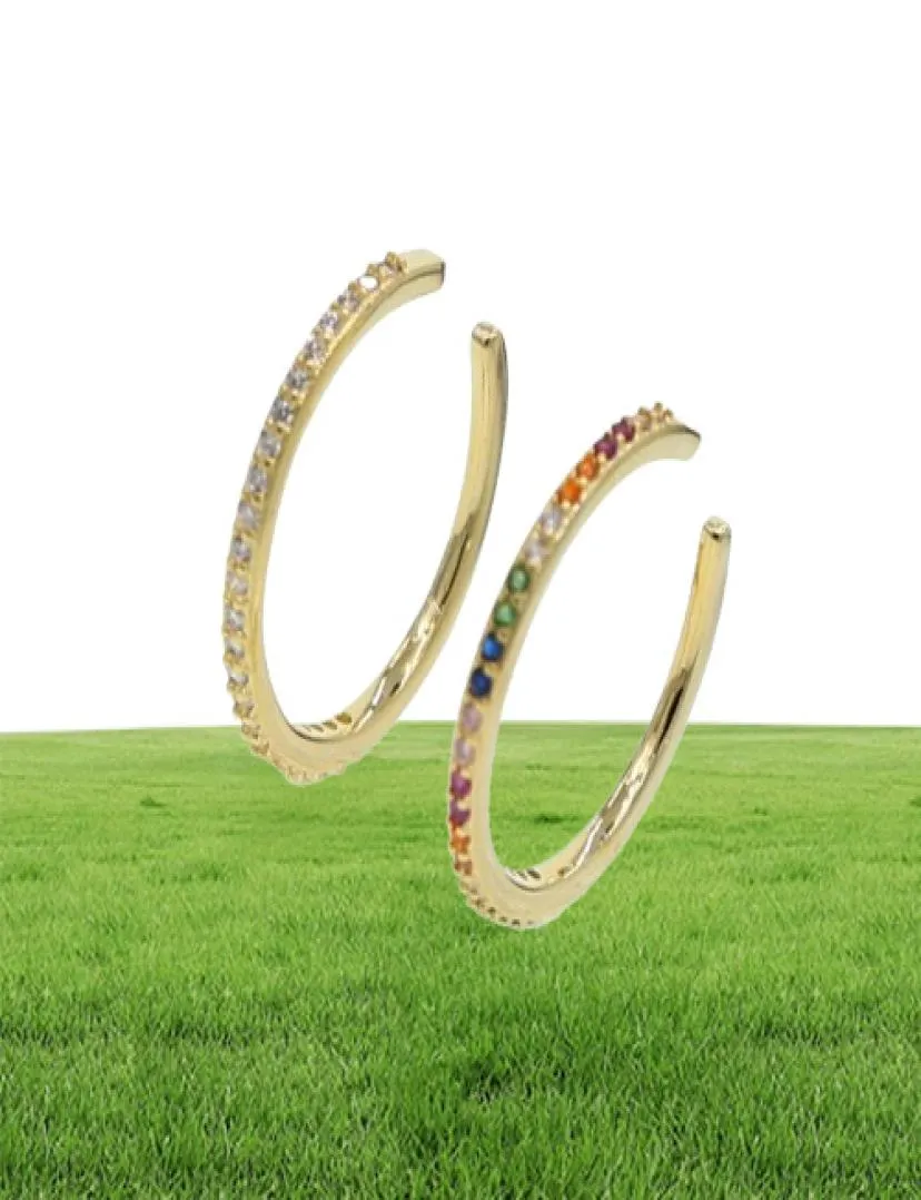 2019 Nouveau designer Femmes coloré CZ Circle Oreau Cuff Clip Clip Eargs Gold Couleur Mariage Piercing Dualpurpos Boucle d'oreilles en bijoux9994552