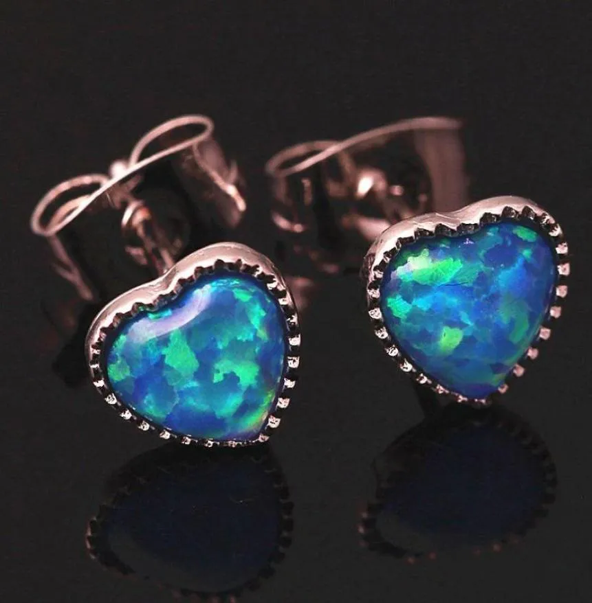 Stud Female Luxury White Blue Opal Earrings Cute Heart Stone Small For Women Vintage Silver Color Love Wedding5831330