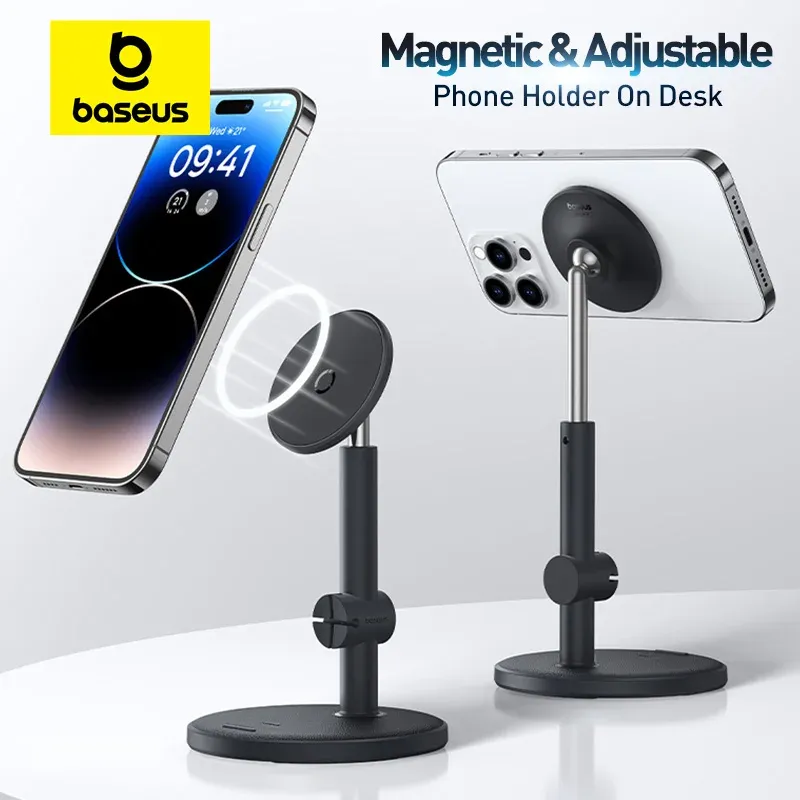 Support de téléphone magnétique BaseUS RÉGLABLE Télescopique pour l'iPhone 14 15 Pro Max Xiaomi Samsung Magnetic Desktop Stand