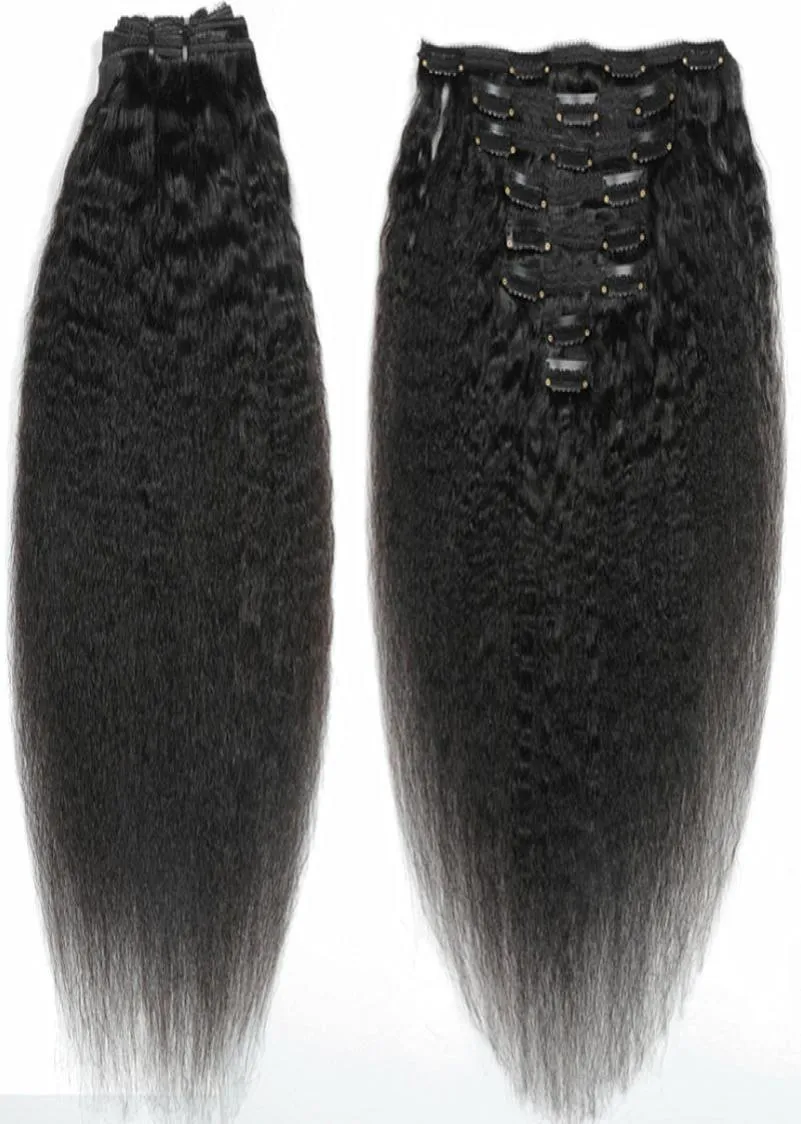 Cabelo liso e ardente de clipe não processado em extensões de cabelo 120 gramas de cabelo humano mongol Afro -americano Remy Natural Black Clips54566629