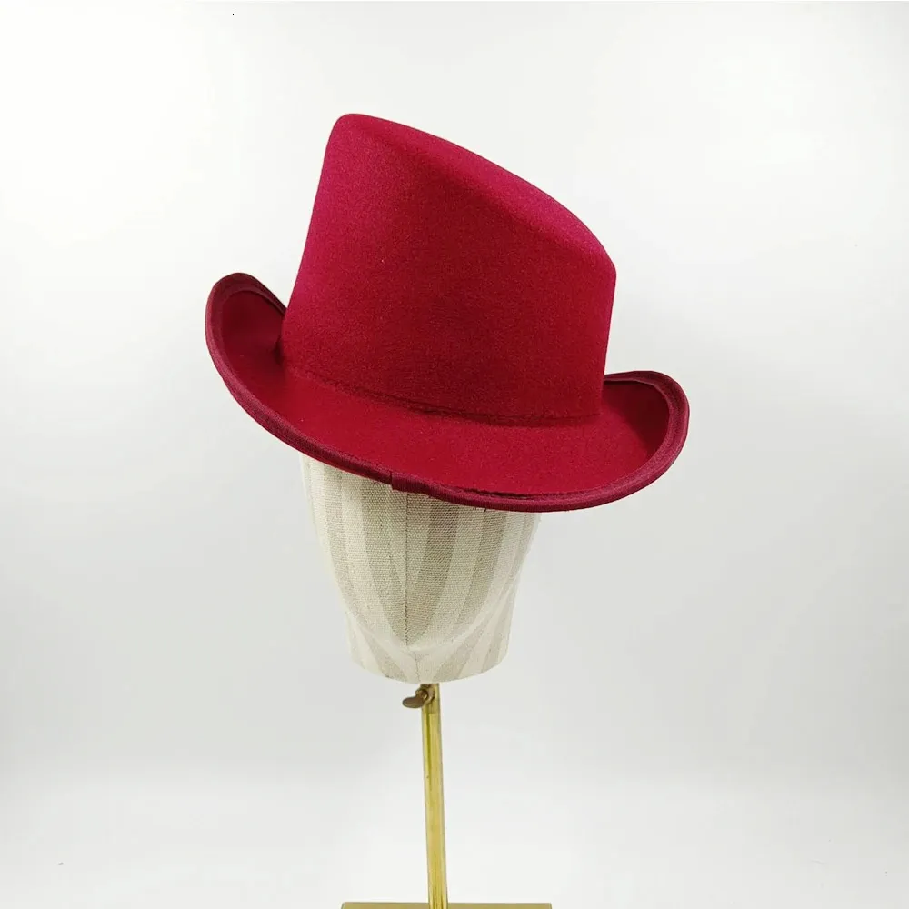 High Top Gentleman Derby Hat Fedora Hat Mens and Womens Gentleman Colorful Bevel Top Hat Felt Magic Hat President Hat 240401