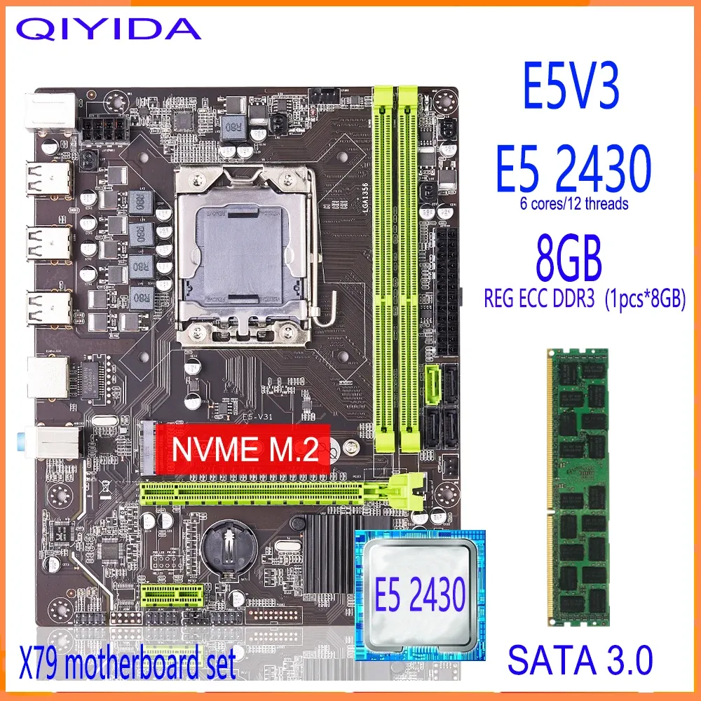 Madri QIYIDA X79 SCHEDA MATHERCA CON E5V3 SCHEDA LGA 1356 Xeon E5 2430 CPU 1PCS X 8GB 1600MHz 12800R DDR3 ECC Reg Memory RAM RAM RAM